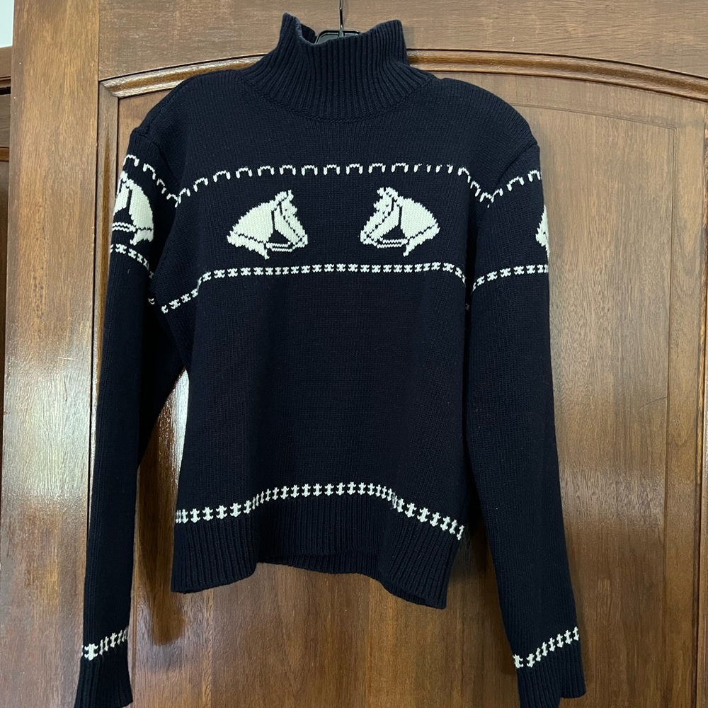 ALEXACHUNG Horse Turtleneck Intarsia Sweater - Navy - Wool